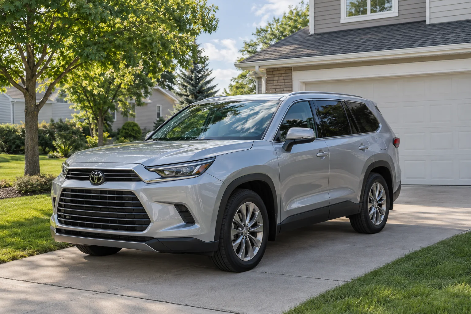 A silver SUV with freshly tinted rear windows on a home driveway